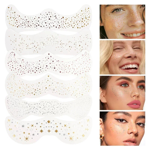 6pcs Hot Stamping Freckles Makeup Patches Metallic Radiation Golden Silver Fake Freckles Temporary Tattoo Stickers Face Makeup Cindorium