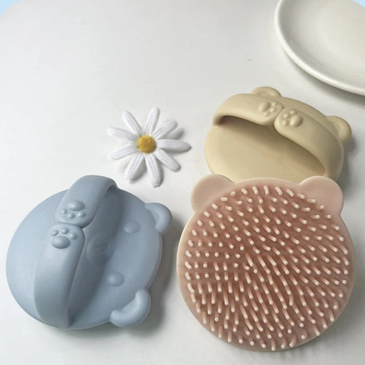 Cartoon Bear Silicone Baby Bath & Shampoo Brush – Soft Scalp Massager for Kids