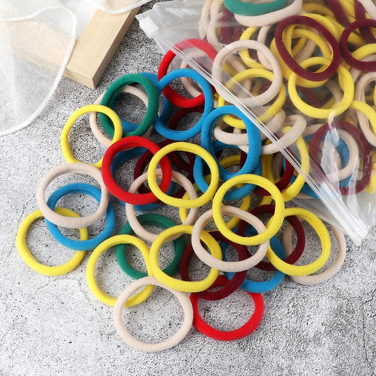50Pcs Women Girl Mixed Colors Hair Bands 4cm Basic Hair Ties Elastic Headband Simple Hair Scrunchies Accessories Ponytail Holder Cindorium
