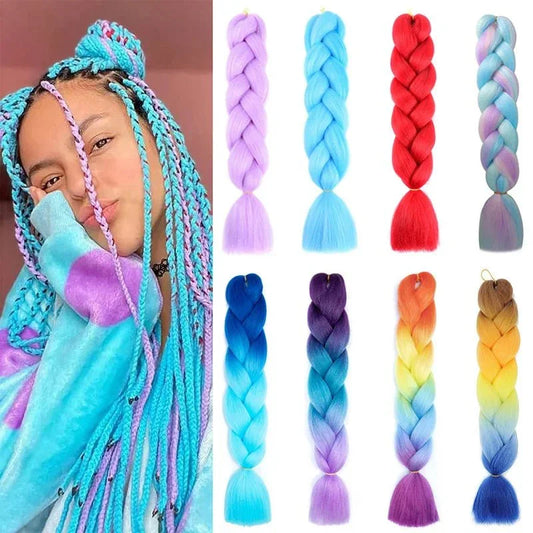 24" Ombre Rainbow Jumbo Braiding Hair – Pink, Red, Blue Extensions - Cindorium