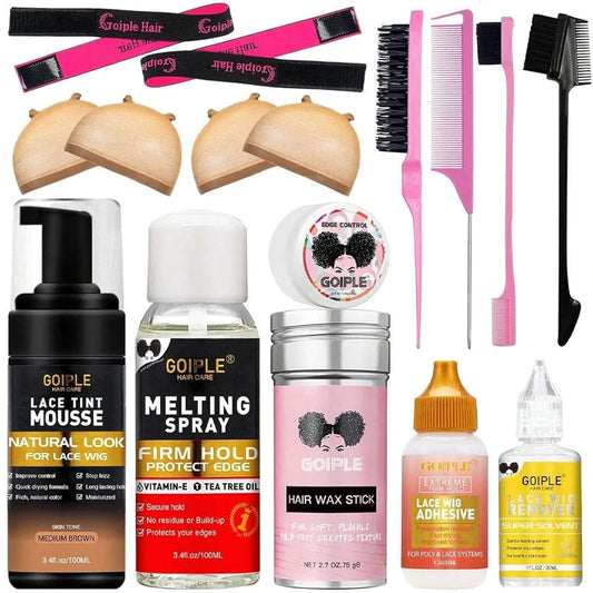 GOIPLE Edge Control Wax Stick Kit for Slick Baby Hair Lace Wig Extensions Adhesive Glue Gel Hair Tool Melting Spray Tint Mousse  Cindorium