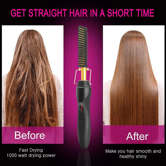 2 in 1 Hot Comb Hair Straightener Electric Heating Comb - Cindorium