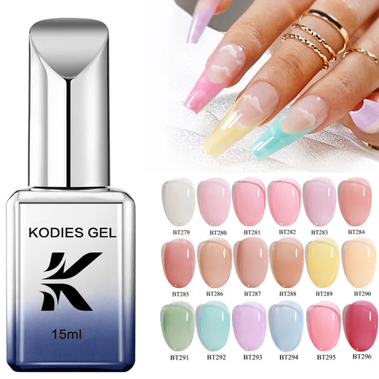 KODIES GEL Summer Color Gel Nail Polish Jelly Glaze Semi Transparent UV OEM Nude Color Gel Lacquer Wholesale Price Nail Studio