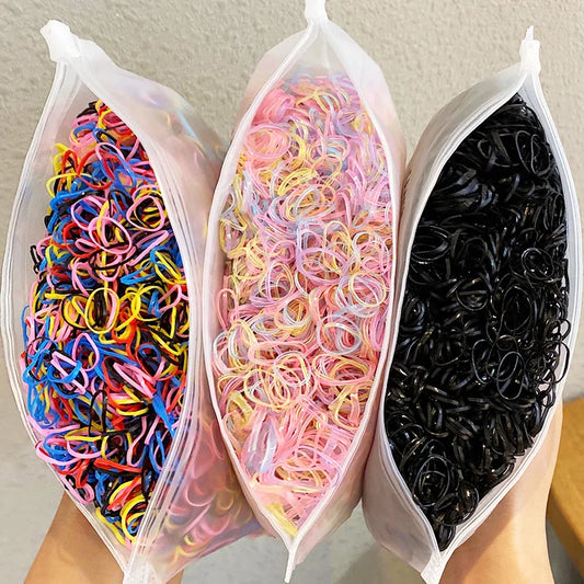 Mini Rubber Hair Bands Bulk Pack – Colorful & Black Elastic Ponytail Ties for Girls
