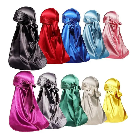 10-Piece Silky Durag Pack – Long Tail, Wide Straps, Wave Cap Liner | Men & Women