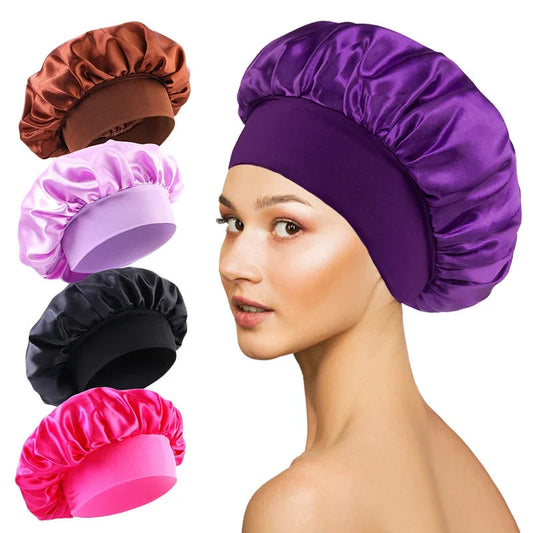 1pcs Soft Silk Satin Lined Bonnet Large Satin Hair Bonnet Household Sleep Shower Cap Hair Wrap Cover for Long Hair Salon Tool  Cindorium
