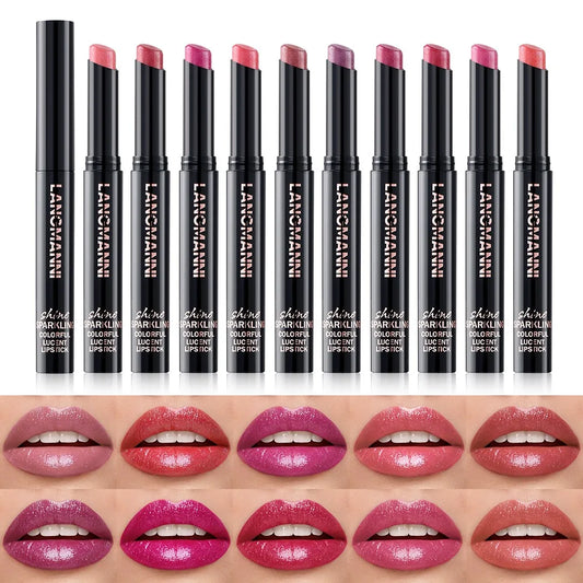 Diamond Pearlescent Lipstick Waterproof Long Lasting Non-stick Cup Matte Velvet Shiny Lipsticks Red Sexy Lips Makeup Cosmetics