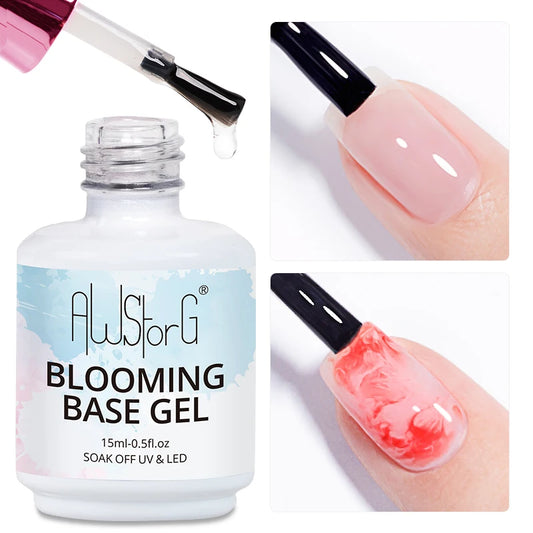 AWStorG 15ML Clear 2 In 1 Blooming Base Gel Nail Polish Semi Permanent UV Spreading Effect Marble NailPolish Watercolor Manicure  Cindorium
