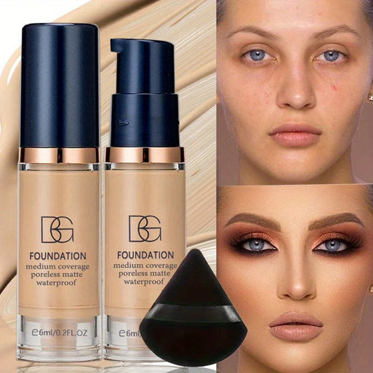 Matte Liquid Foundation & Triangular Powder Puff Set
