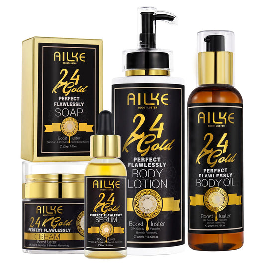 AILKE 24K Glod Flawlessly Skin Care Set, Whitening, Reduce Dark Spots, Pigmentation, Wrinkles, Moisturize, For All Skin Types  Cindorium