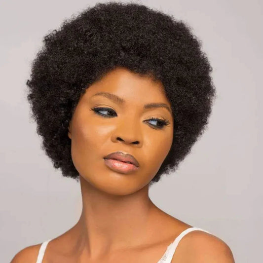 Afro Kinky Curly Pixie Cut Wig – 100% Remy Human Hair, 150% Density, 6 Inch | 2 Colors