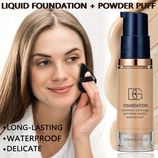 Matte Liquid Foundation & Triangular Powder Puff Set