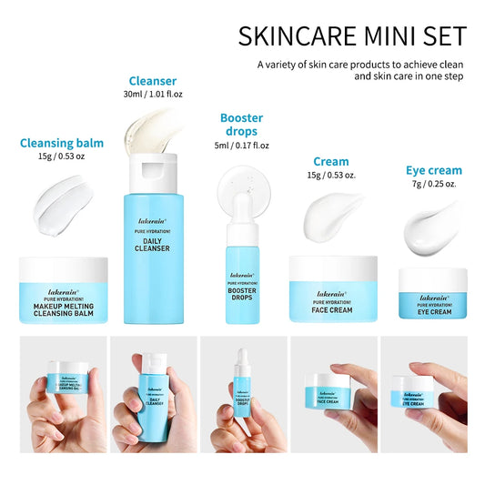 Travel Skincare Essentials Kit | Mini Cleanser, Toner, Cream & Serum