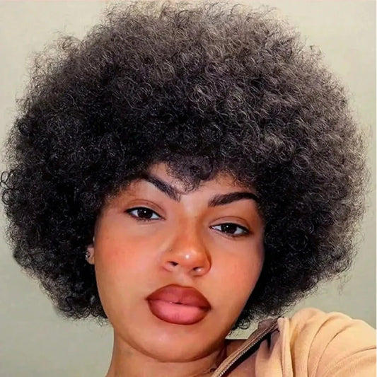 Afro Kinky Curly Pixie Cut Wig – 100% Remy Human Hair, 150% Density, 6 Inch | 2 Colors
