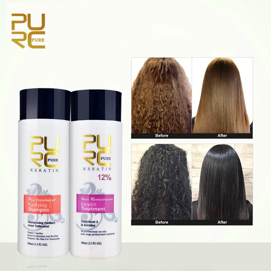 PURC Brazilian Keratin Purifying Shampoo Set Smoothing Straightening Keratin Hair Treatment Repair Curly Hair Care Products  Cindorium