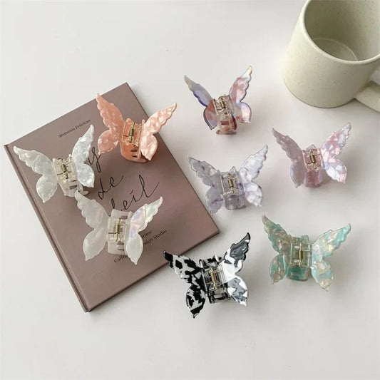 New Gradient Colorful Butterfly Hair Claw for Women French Retro Acetic Acid Hair Clip Fashion Headwear Hairpin Hair Accessories  Cindorium