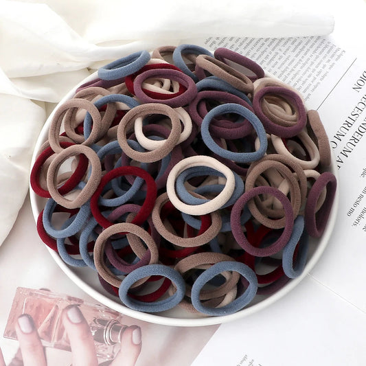 50Pcs Women Girl Mixed Colors Hair Bands 4cm Basic Hair Ties Elastic Headband Simple Hair Scrunchies Accessories Ponytail Holder  Cindorium