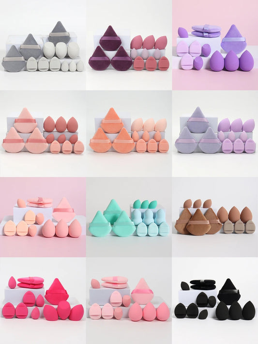 12-Piece All-Purpose Makeup Sponge Set, Made of 3 Loose Powder Puffs, 3 Mini Air Cushion Puffs, 3 Beauty Eggs and 3 Mini Beauty  Cindorium