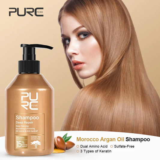 PURC Morocco Argan Oil Shampoo and Conditioner Sets Sulfate-Free Smoothing Keratin Hair Treatment Repair Damaged Frizz Hair Care  Cindorium