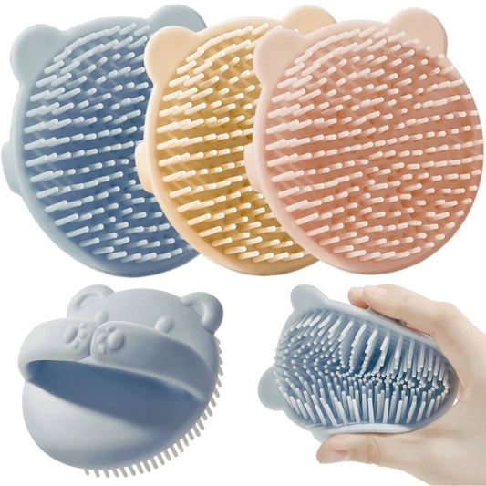 Cartoon Bear Silicone Baby Bath & Shampoo Brush – Soft Scalp Massager for Kids