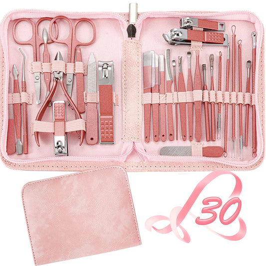 30 pcs Nail Clippers Manicure Tool Set, With Portable Travel Case, Cuticle Nippers And Cutter Kit, Professional Nail Clippers  Cindorium
